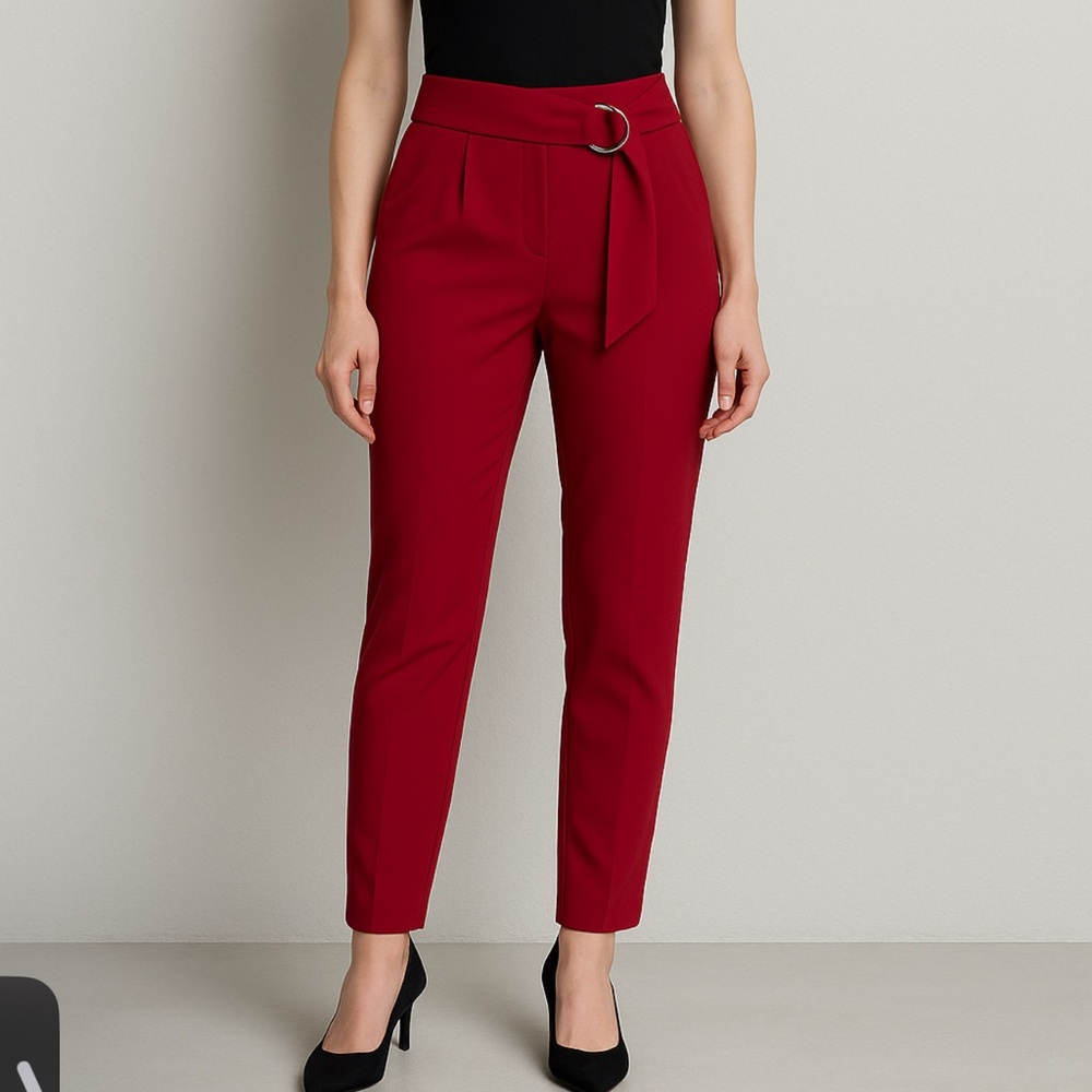 Ramy Brooke Deep Wine‎ Red Pleated Belted Holiday Trouser 2